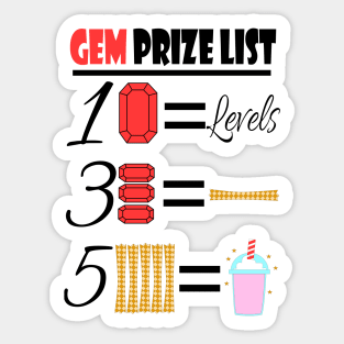 Gem Prize List Sticker